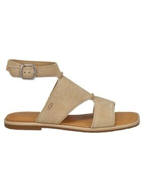 UGG Delray Beige Suede Strappy Ankle Buckle Sandal Size 6